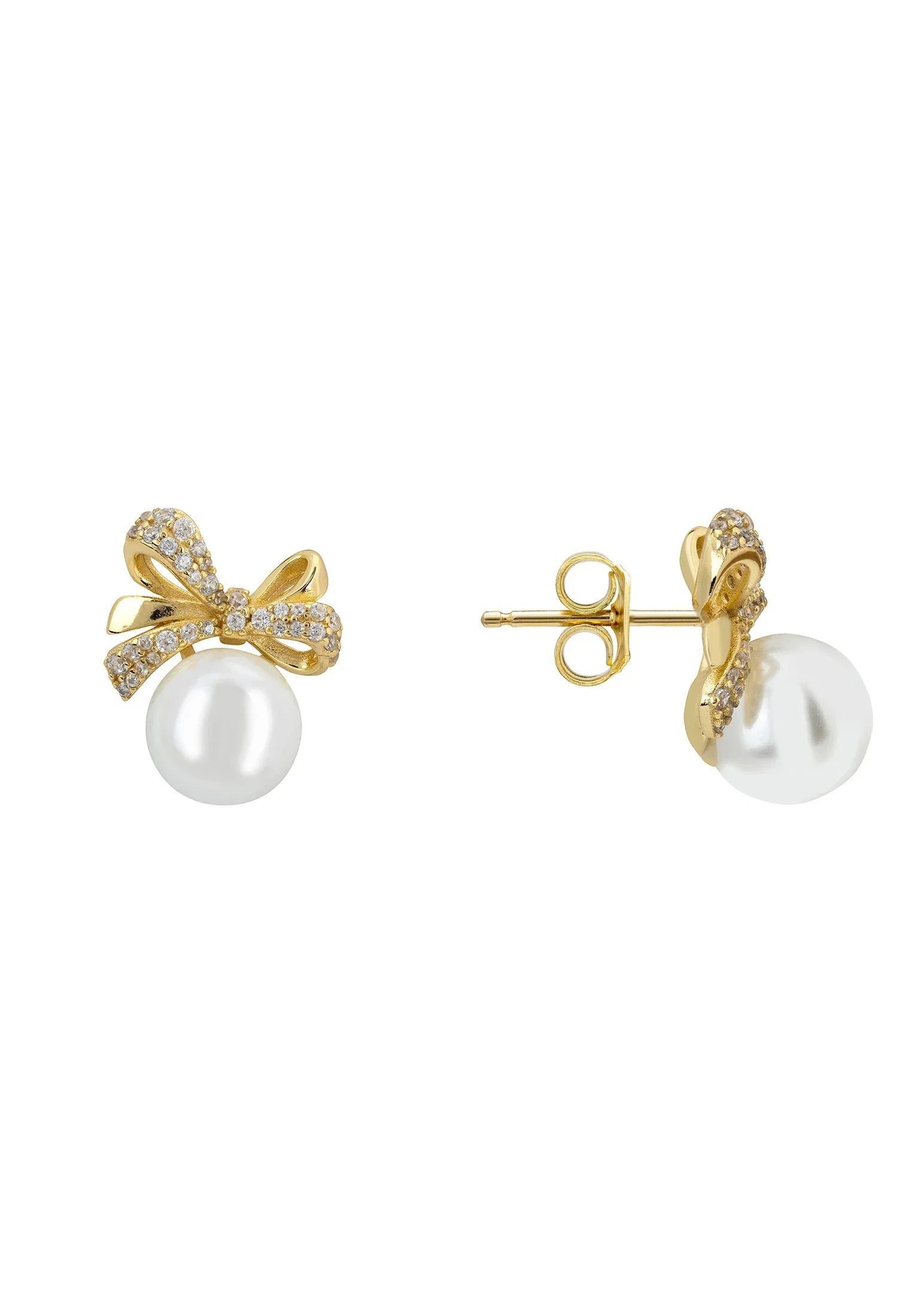 Latelita Latelita Women's Ribbon Bow Pearl Stud Earrings Gold in White - 3