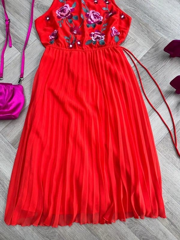ASOS Asos red floral pleated dress size 12 (just dress only)
