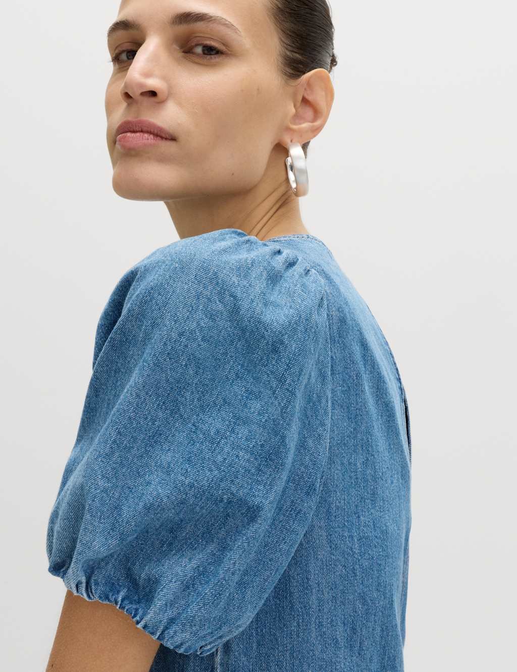 Marks & Spencer M&S Denim Puff Sleeve Midi Drop Waist Dress Denim - 2
