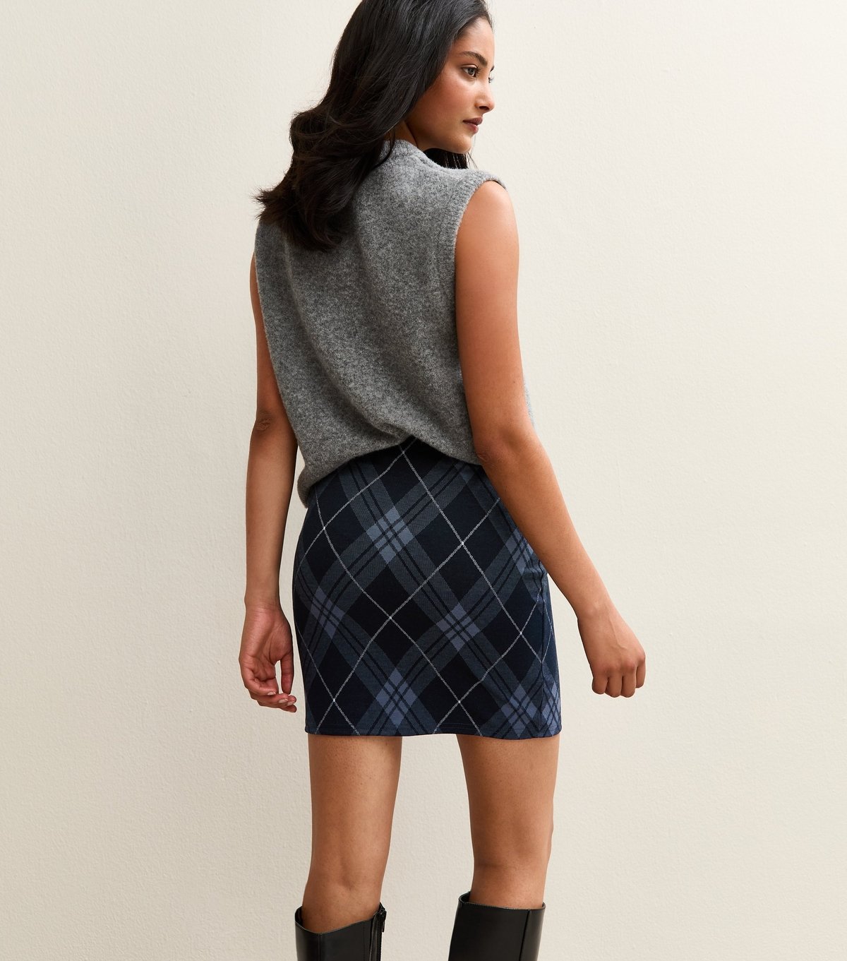 New Look Women's Blue Jersey Check Mini Skirt New Look - 4