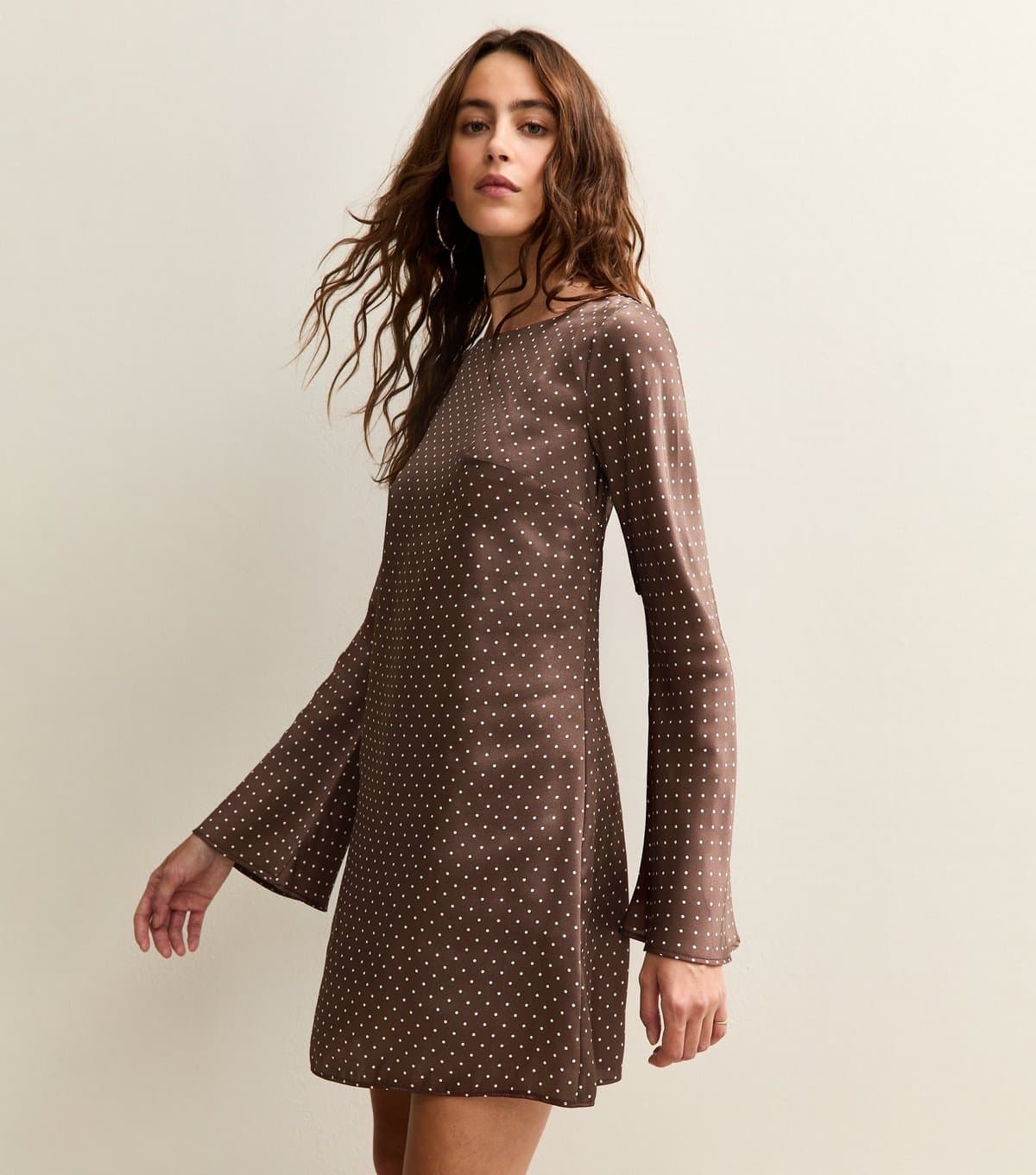 New Look Women's Brown Satin Polka Dot A Line Mini Dress New Look