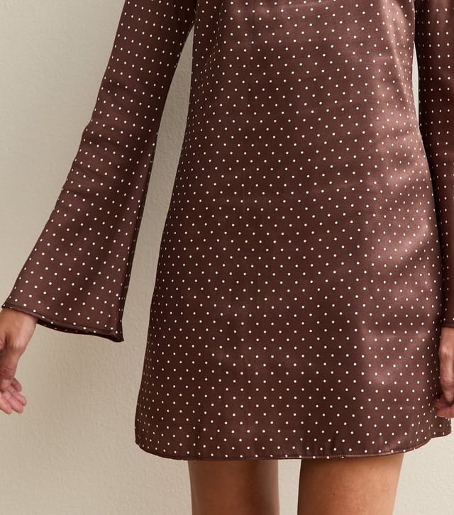 New Look Women's Brown Satin Polka Dot A Line Mini Dress New Look - 3