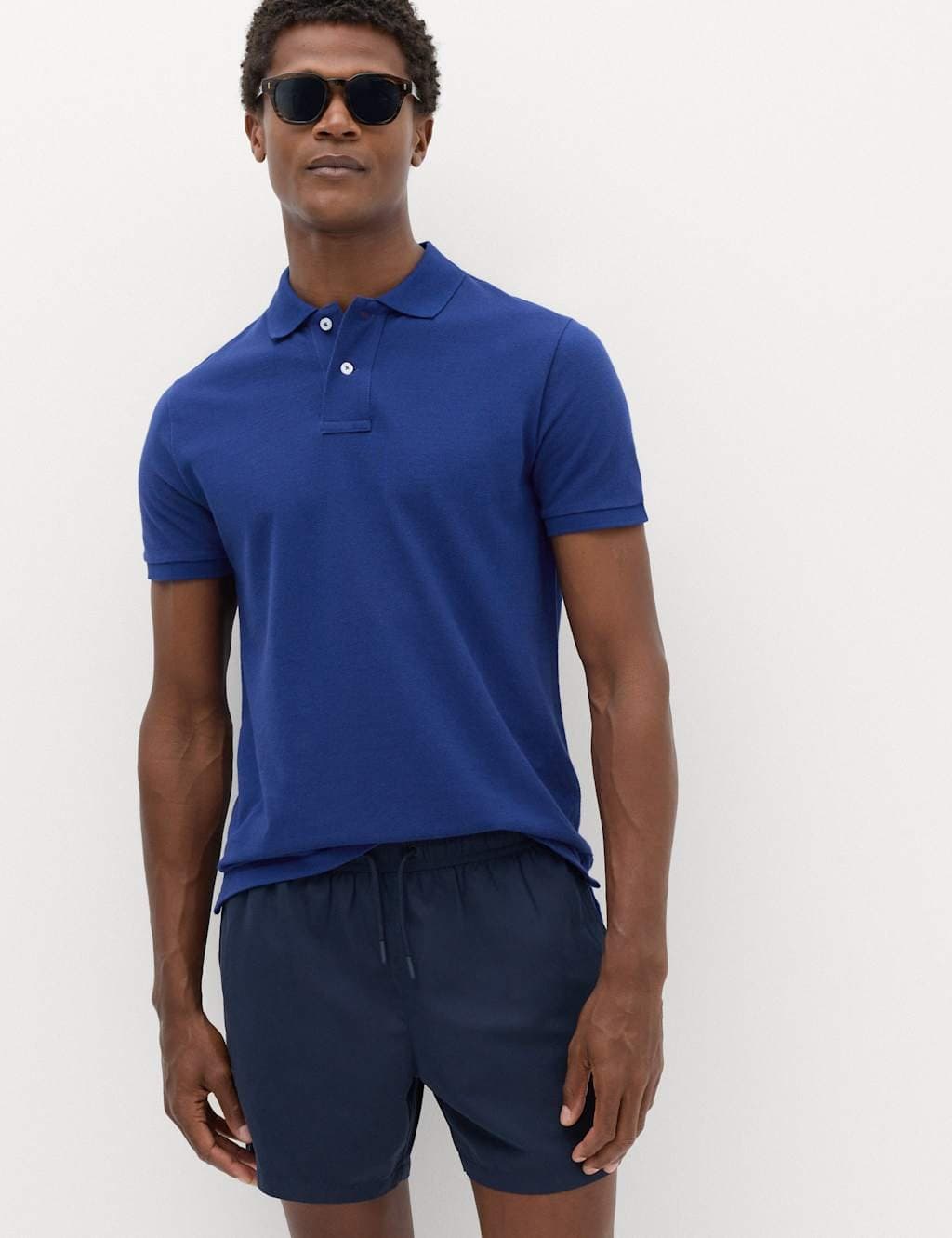 Marks & Spencer M&S The Perfect Cotton Slim fit Pique Polo Shirt Royal Blue