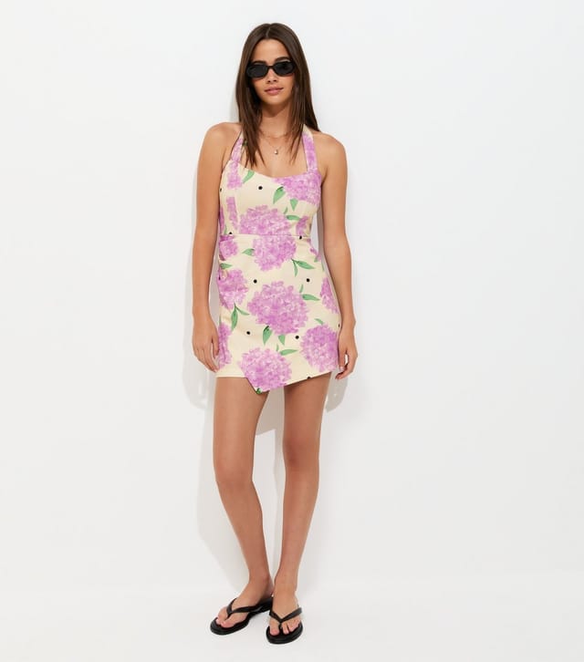 New Look Women's Cream and Pink Floral Halter Mini Dress New Look - 3