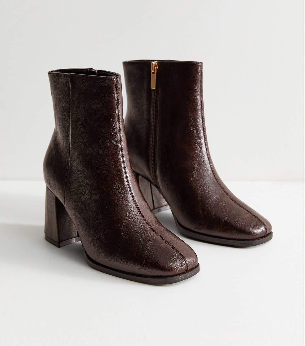 New Look Women's Dark Burgundy Faux Leather Block Heel Ankle Boots Vegan New Look