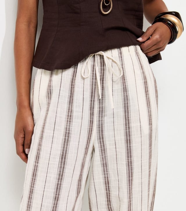 New Look Women's Brown Cotton Striped Slub Cuff Trousers New Look - 2
