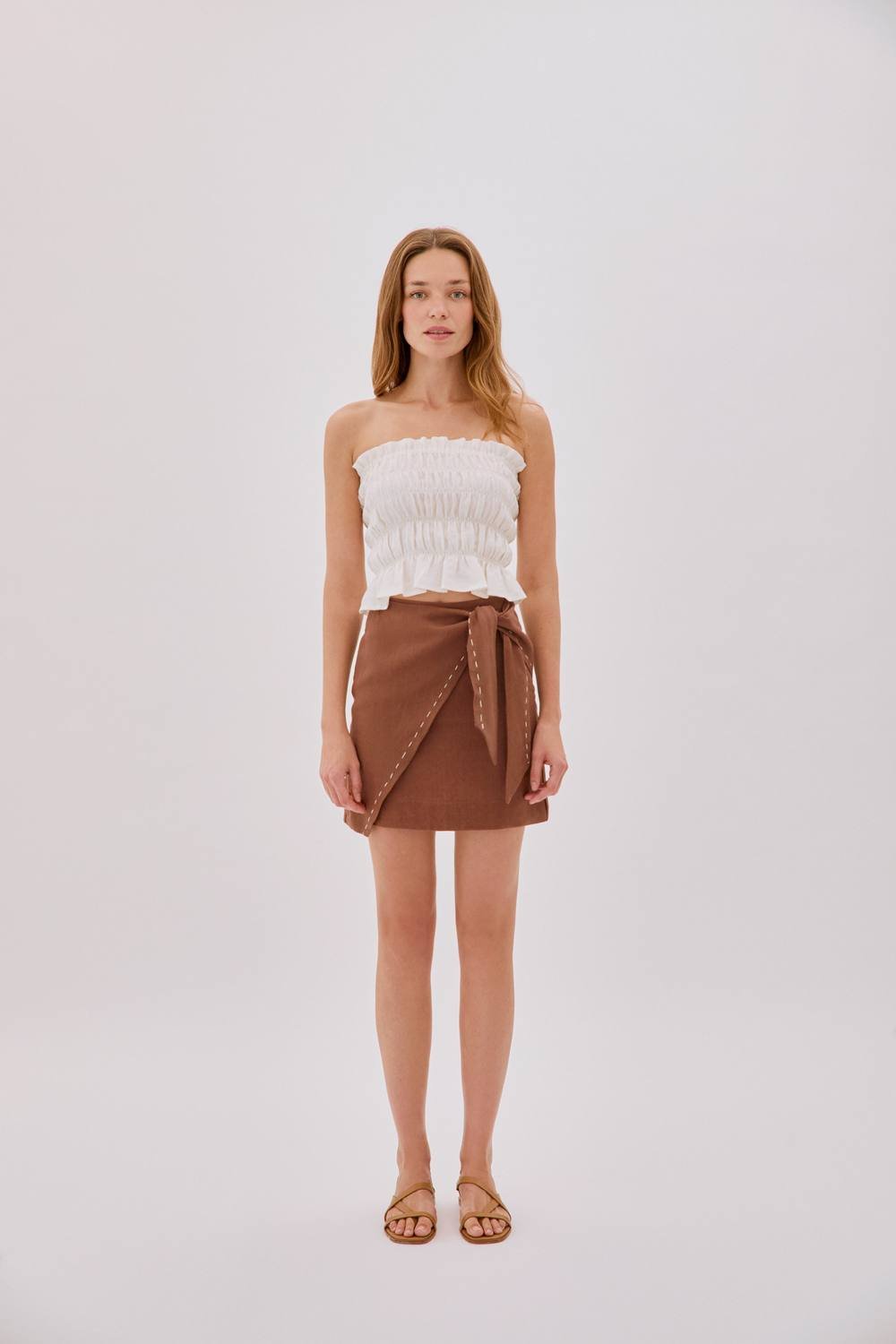 Labeca Labeca Women's Eva Strapless Shirred Linen Top in Ecru - 2