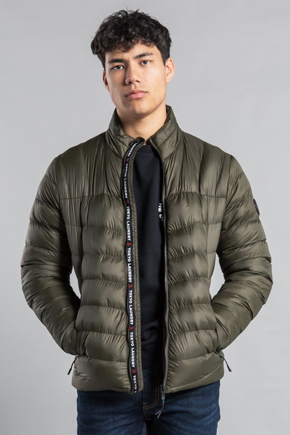 Tokyo Laundry Tokyo Laundry Men's Padded Funnel Neck Full Zip Jacket in Khaki - 2