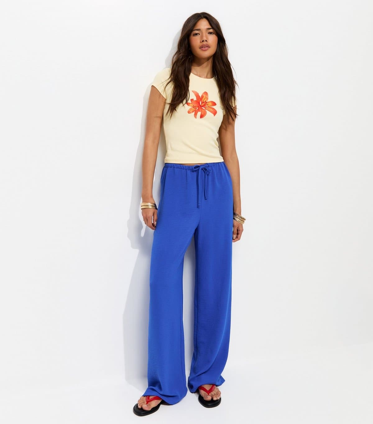 New Look Women's Bright Blue Drawstring Waist Wide Leg Trousers New Look