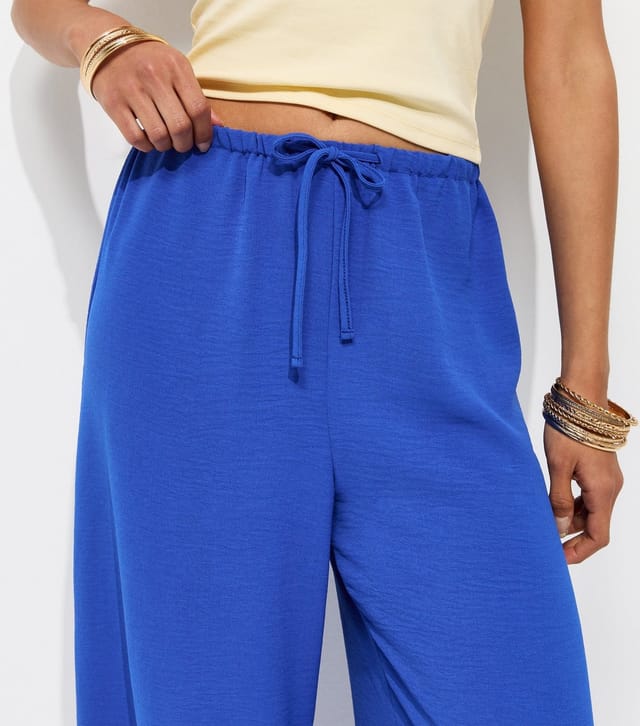 New Look Women's Bright Blue Drawstring Waist Wide Leg Trousers New Look - 2