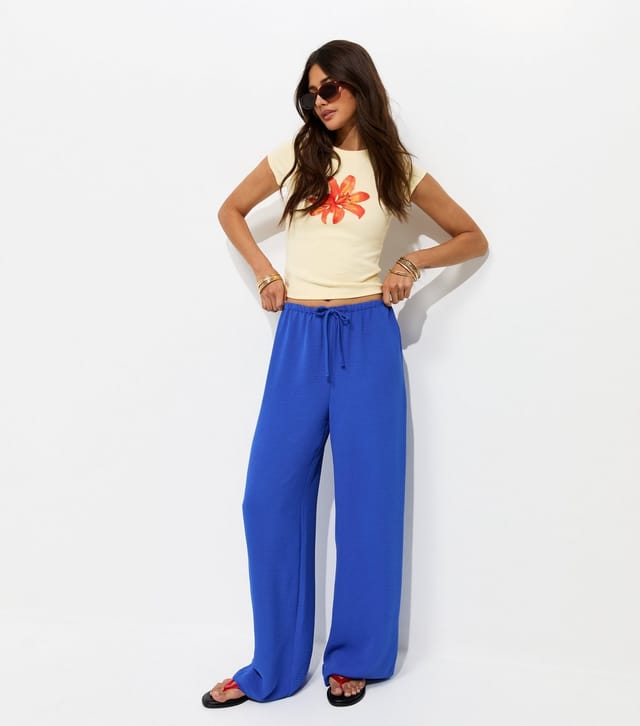 New Look Women's Bright Blue Drawstring Waist Wide Leg Trousers New Look - 3