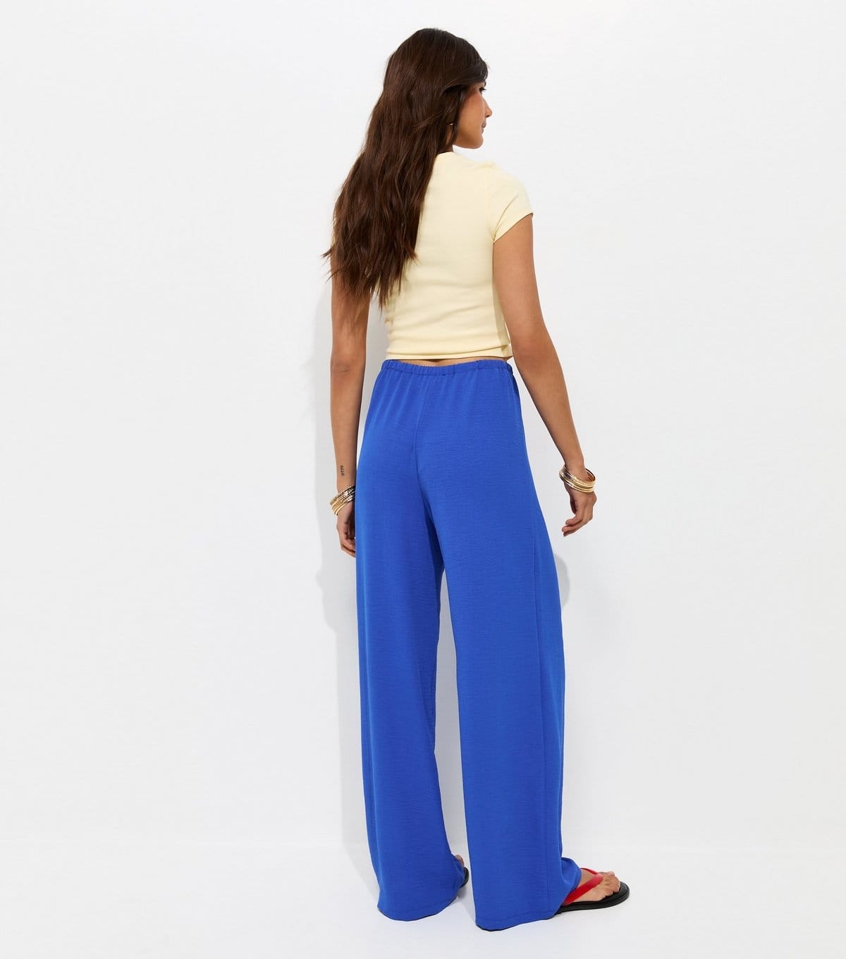New Look Women's Bright Blue Drawstring Waist Wide Leg Trousers New Look - 4