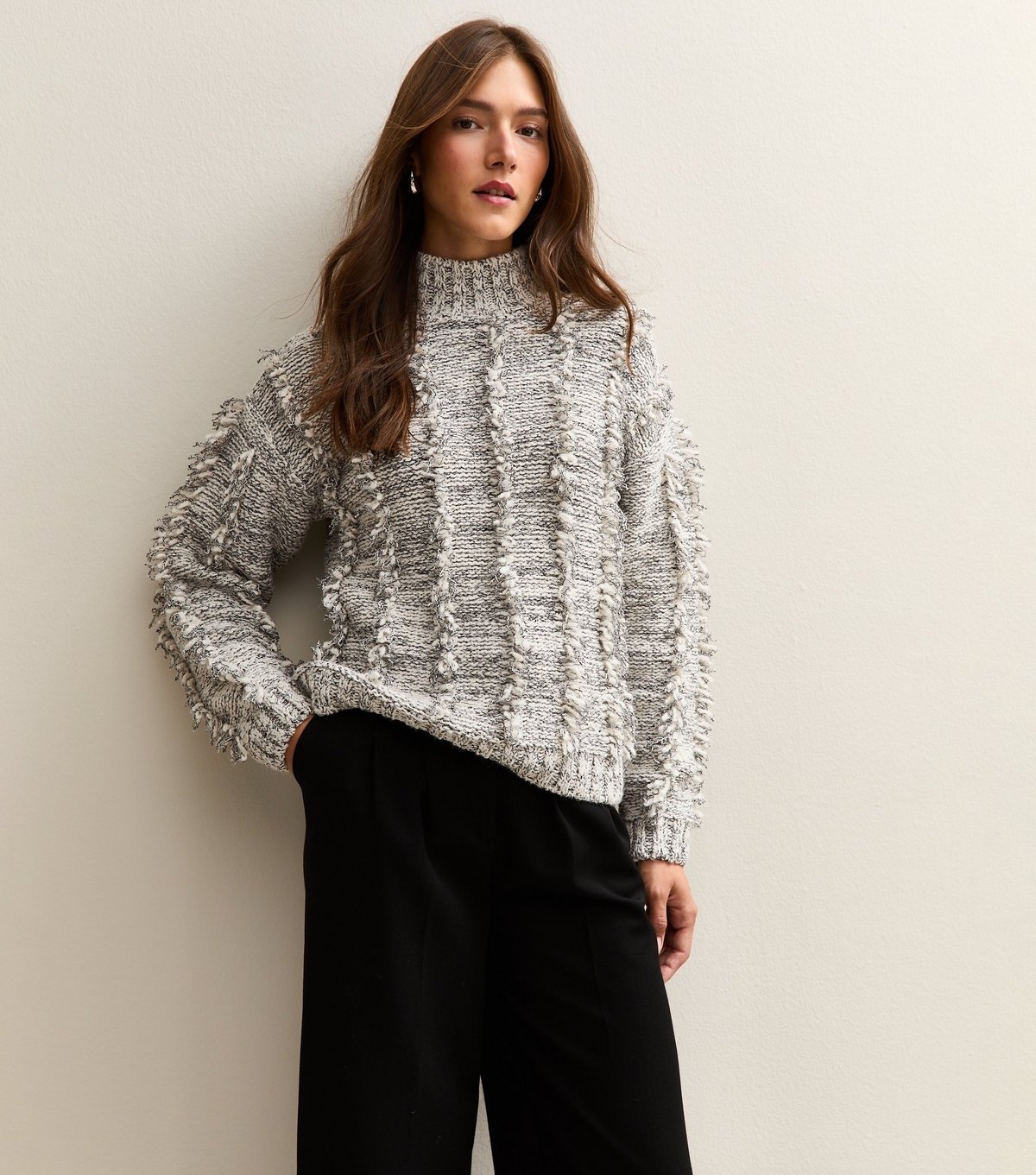 New Look Women's Grey Fringe Trim High Neck Jumper New Look - 2