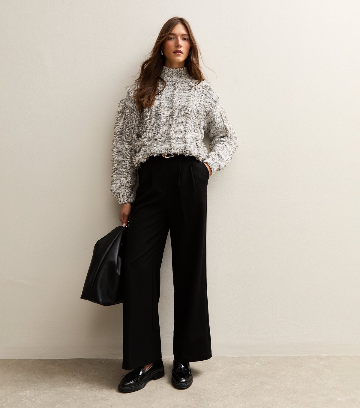 New Look Women's Grey Fringe Trim High Neck Jumper New Look - 3