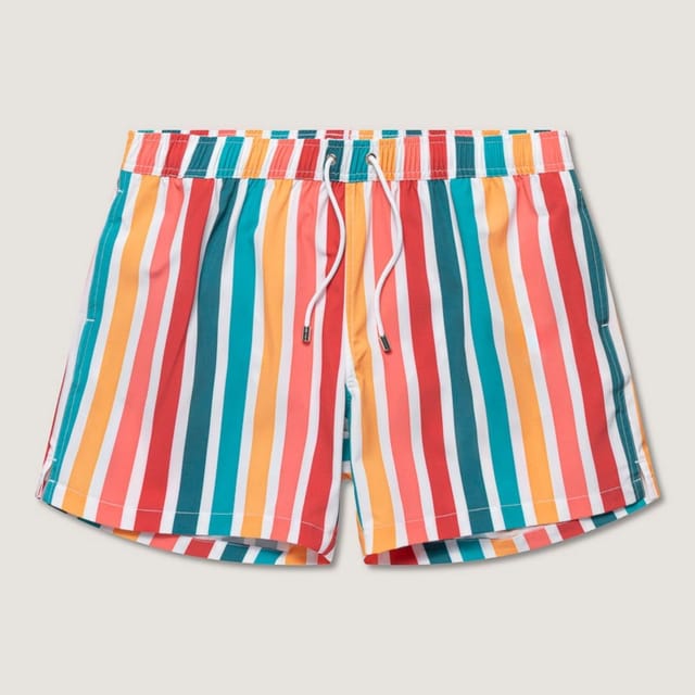Panos Emporio Panos Emporio Men's Classic swimshort in multicolour stripe with front tie pull string - 2