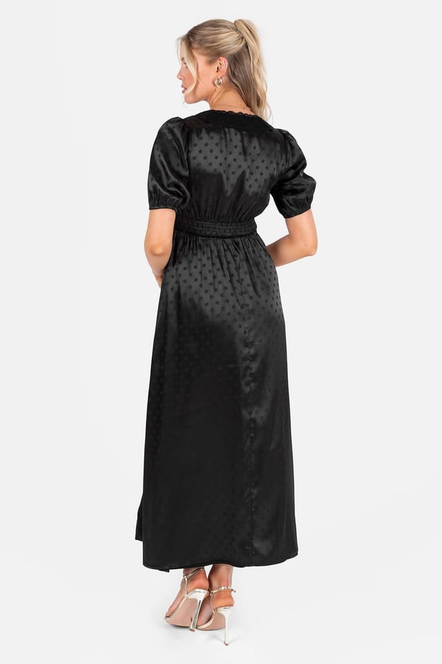 Lovedrobe Lovedrobe Women's Polka Dot Short Sleeve V Neck Midaxi Dress in Black - 3