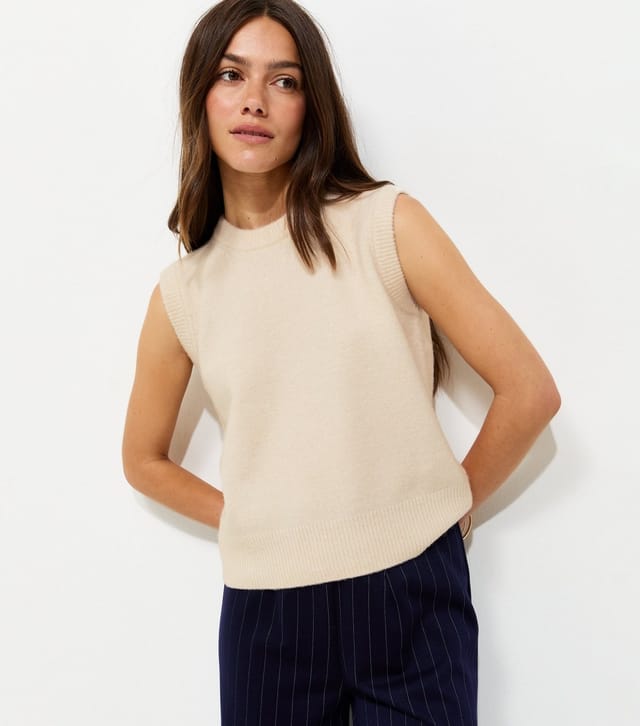 New Look Women's Petite Cream Midweight Knitted Sleeveless Top New Look - 2