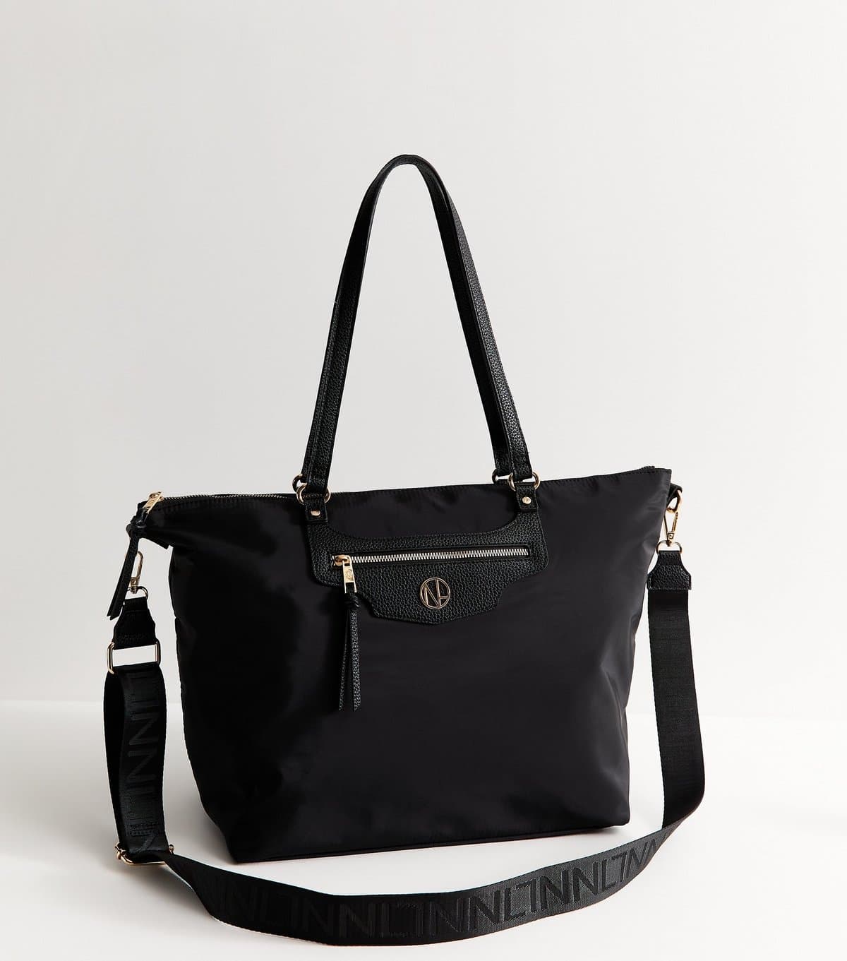 New Look New Look Black Faux Leather Logo Plaque Tote Bag