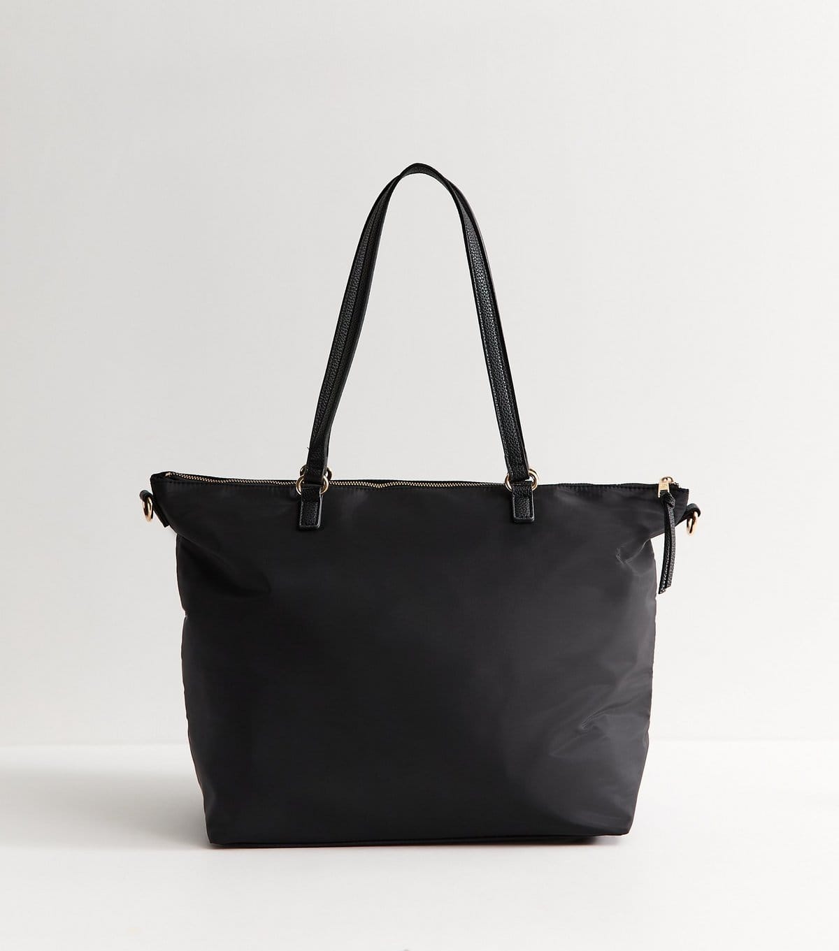 New Look Black Faux Leather Logo Plaque Front Pocket Tote Bag Vegan New Look - 4