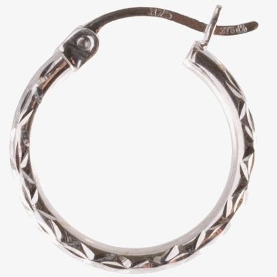 T.H.Baker T.H.Baker Women's 9ct White Gold 13mm Diamond Cut Creole Earrings 5-53-8399 in Silver - 3