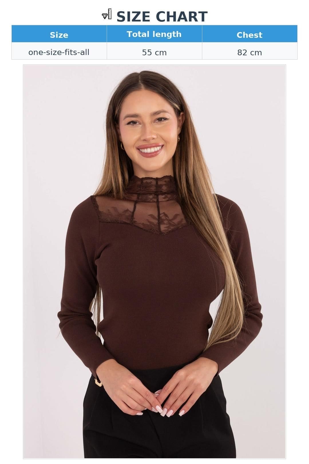 Love Lace Love Lace Women's Fitted Long Sleeve Lace Turtleneck Blouse in Brown - 4