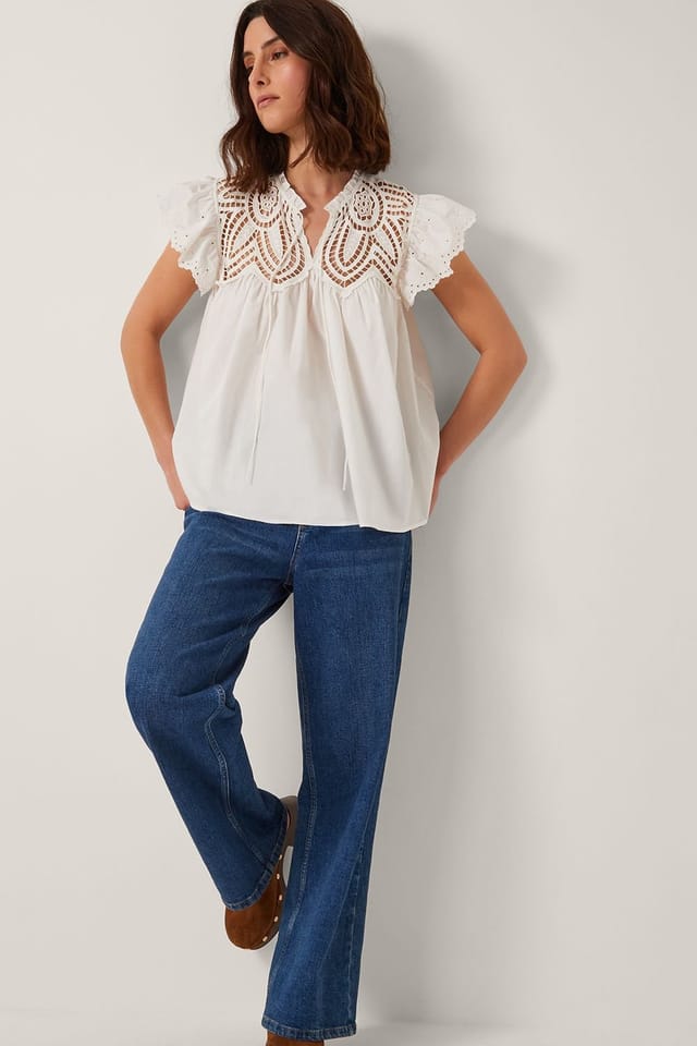 Monsoon Monsoon Women's Zadie Broderie Frill Top White - 3