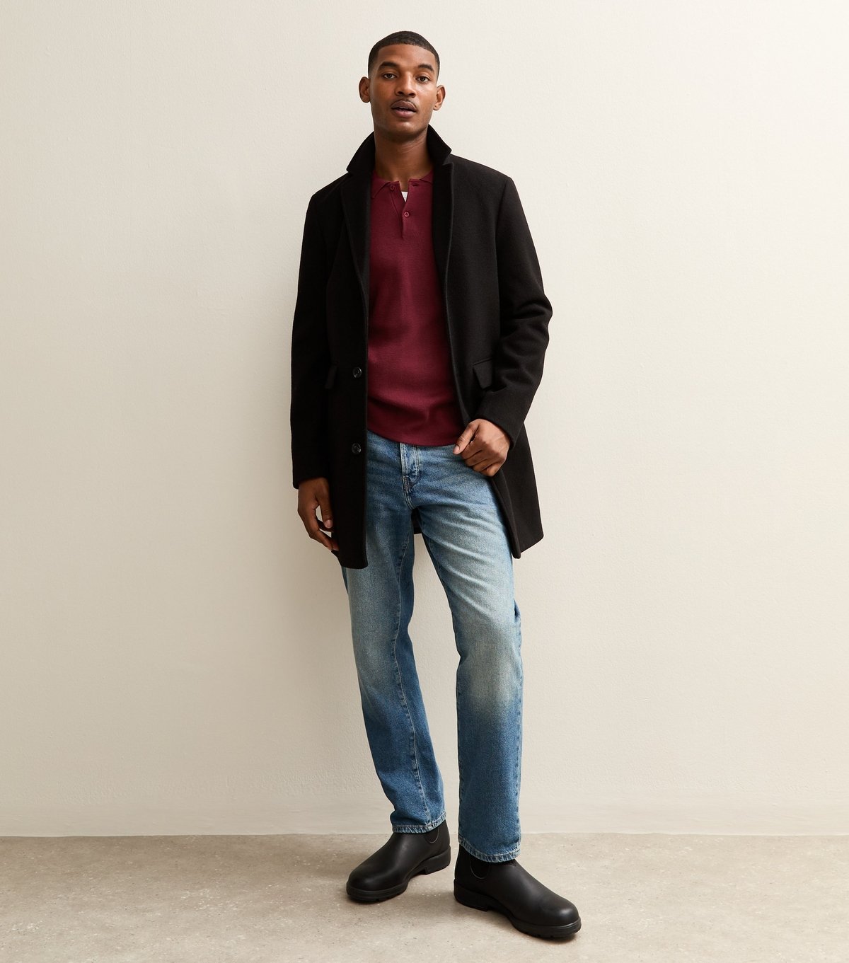 New Look Men's Dark Burgundy Relaxed Fit Long Sleeve Button Polo Shirt New Look - 3