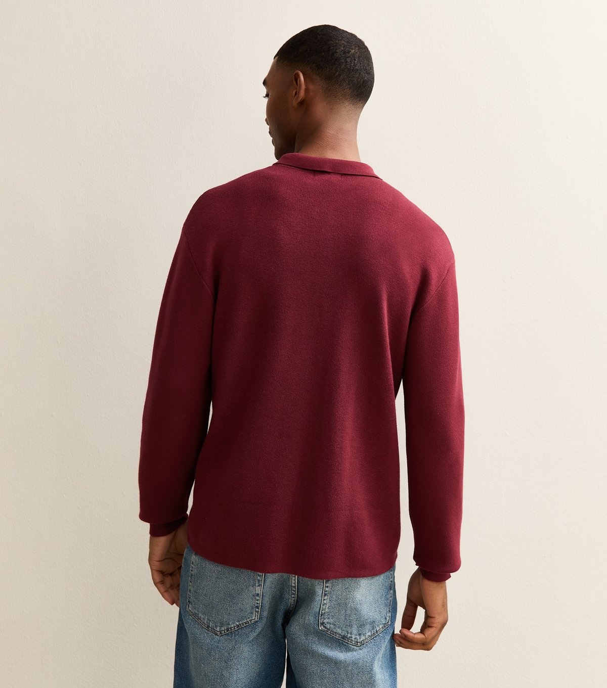 New Look Men's Dark Burgundy Relaxed Fit Long Sleeve Button Polo Shirt New Look - 4