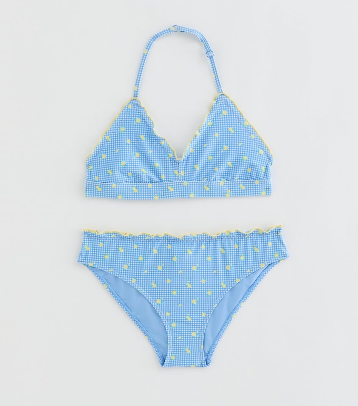 New Look Girls' Blue Gingham Ditsy Print Shirred Bikini Set New Look
