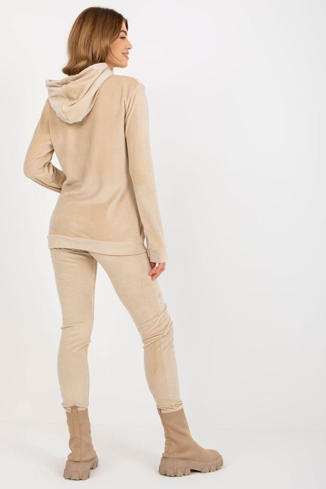 Love Lace Love Lace Women's Velour Hooded Zip Sweatshirt & Pant Set in Beige - 3