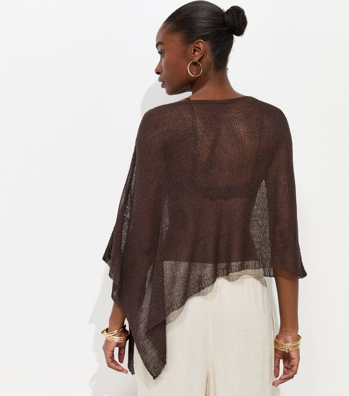 New Look Women's Dark Brown Knitted Poncho New Look - 4