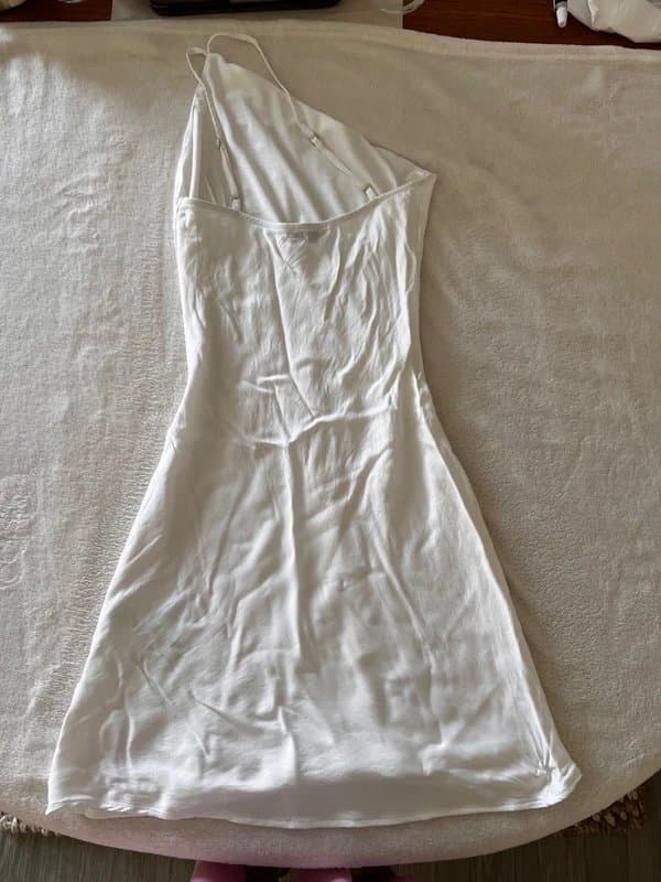 Bershka White satin one shoulder strap/ spaghetti strap slip mini dress