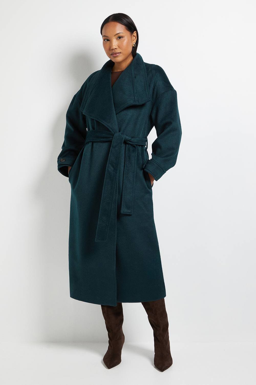 Wallis Wallis Women's Principles by Collar Wrap Betled Coat in Forest - 1