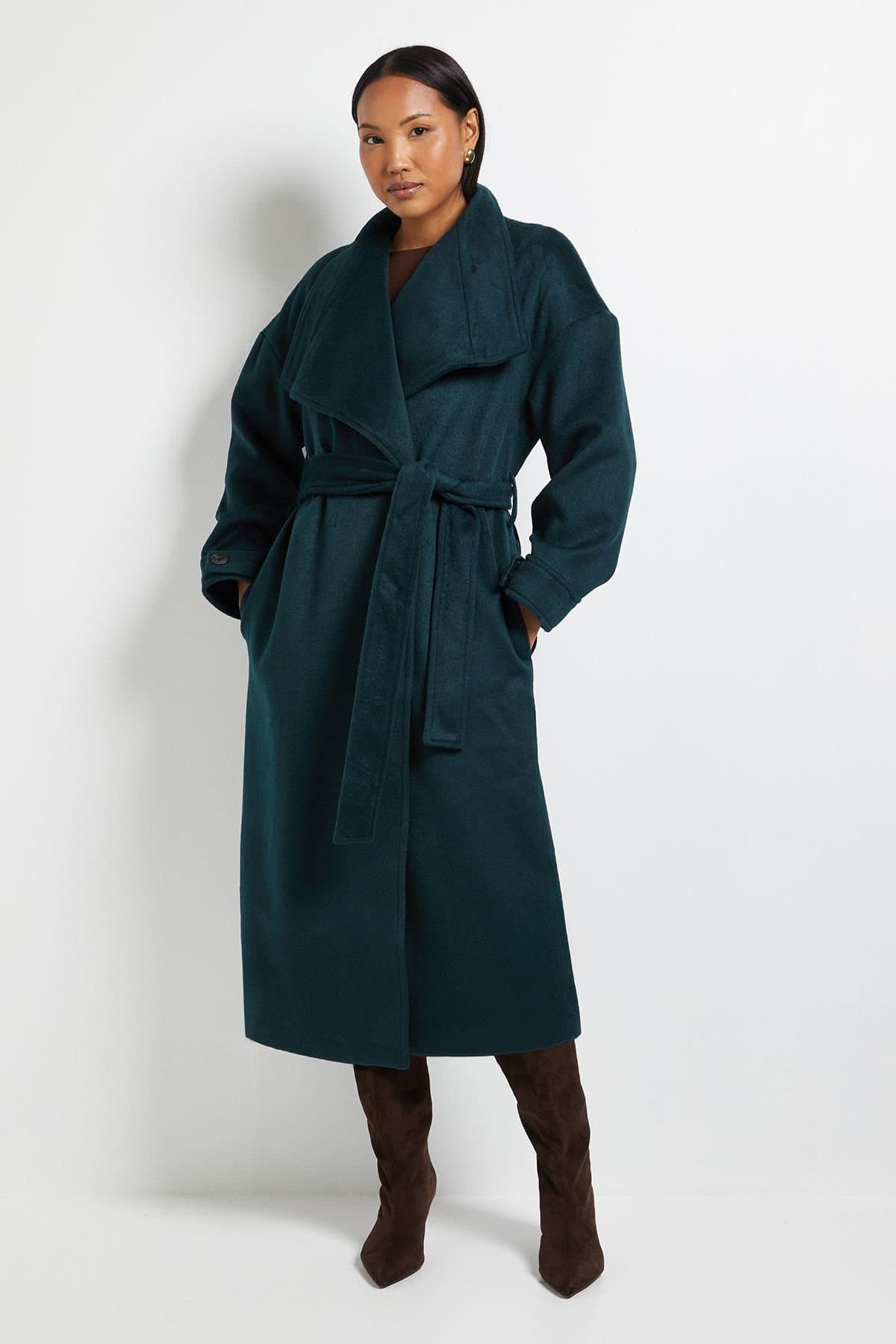 Wallis Wallis Women's Principles by Collar Wrap Betled Coat in Forest