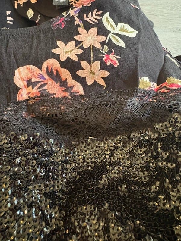 Topshop Topshop Black Floral Sequin Lace Midi Dress UK 6 Y2K Vintage Party Occasion Puff Sleeve Coquette