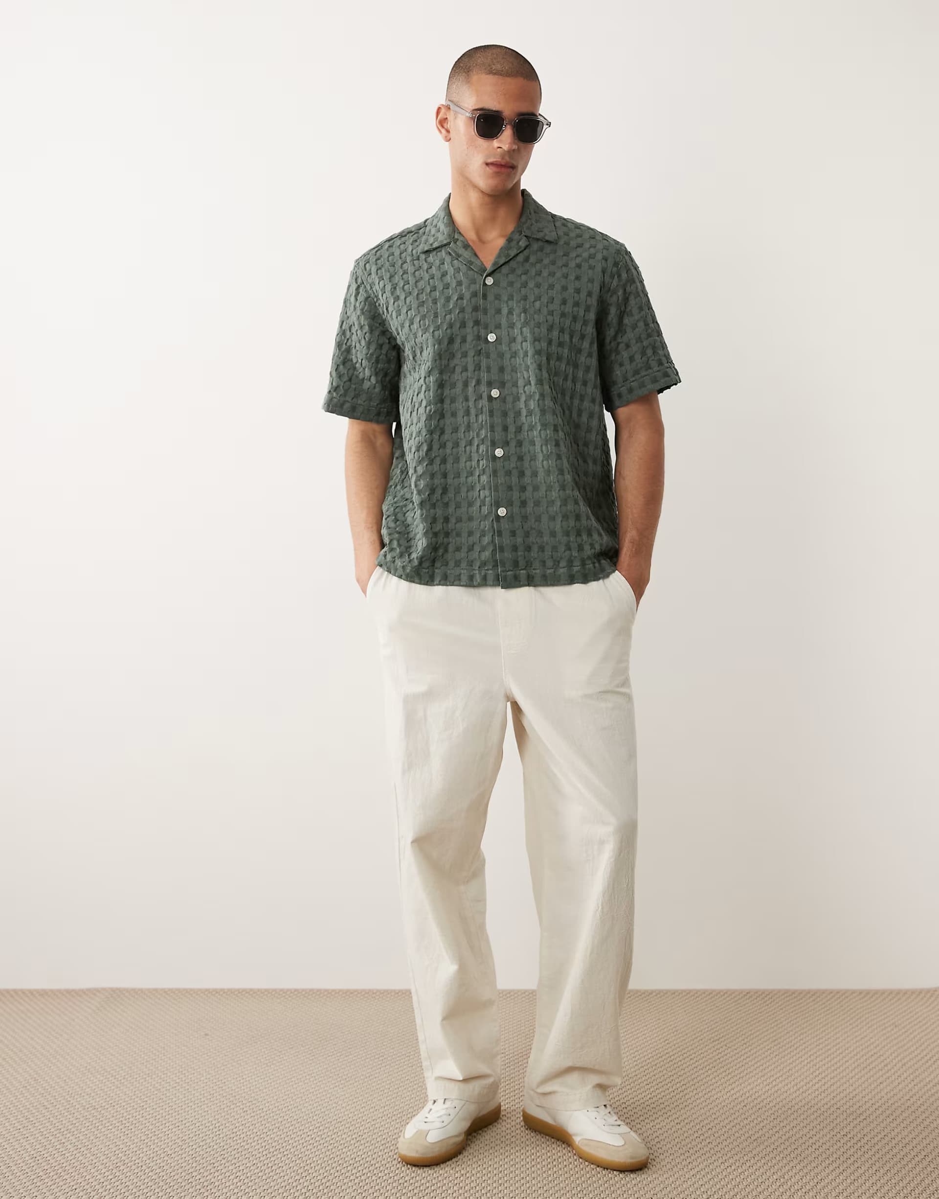 ASOS Selected checker textured shirt in green