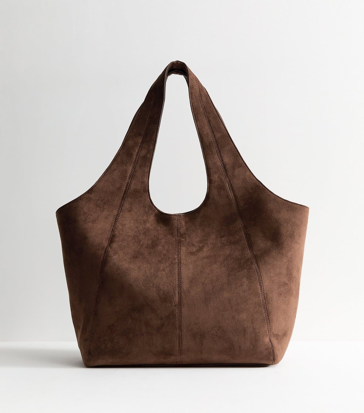 New Look Dark Brown Faux Suede Apron Tote Bag New Look