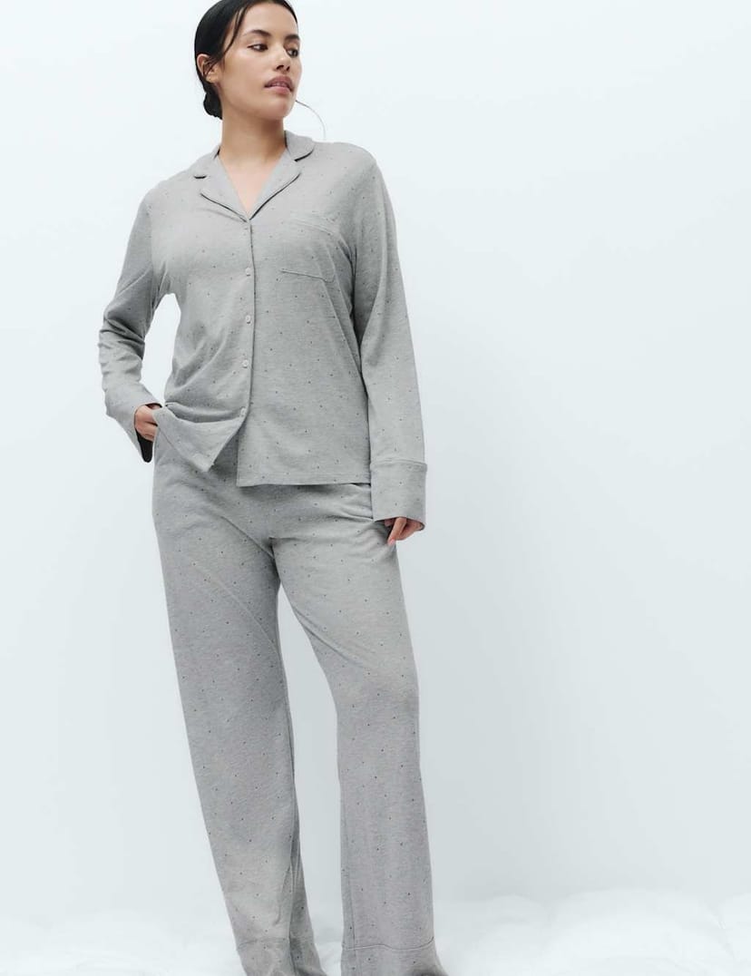 Marks & Spencer M&S Cotton Modal Printed Revere Pyjama Set Grey Mix - 1