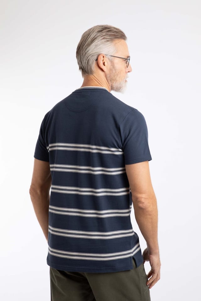 Weird Fish Weird Fish Men's Fjord Pique Stripe Crew Neck T-Shirt in Midnight - 3