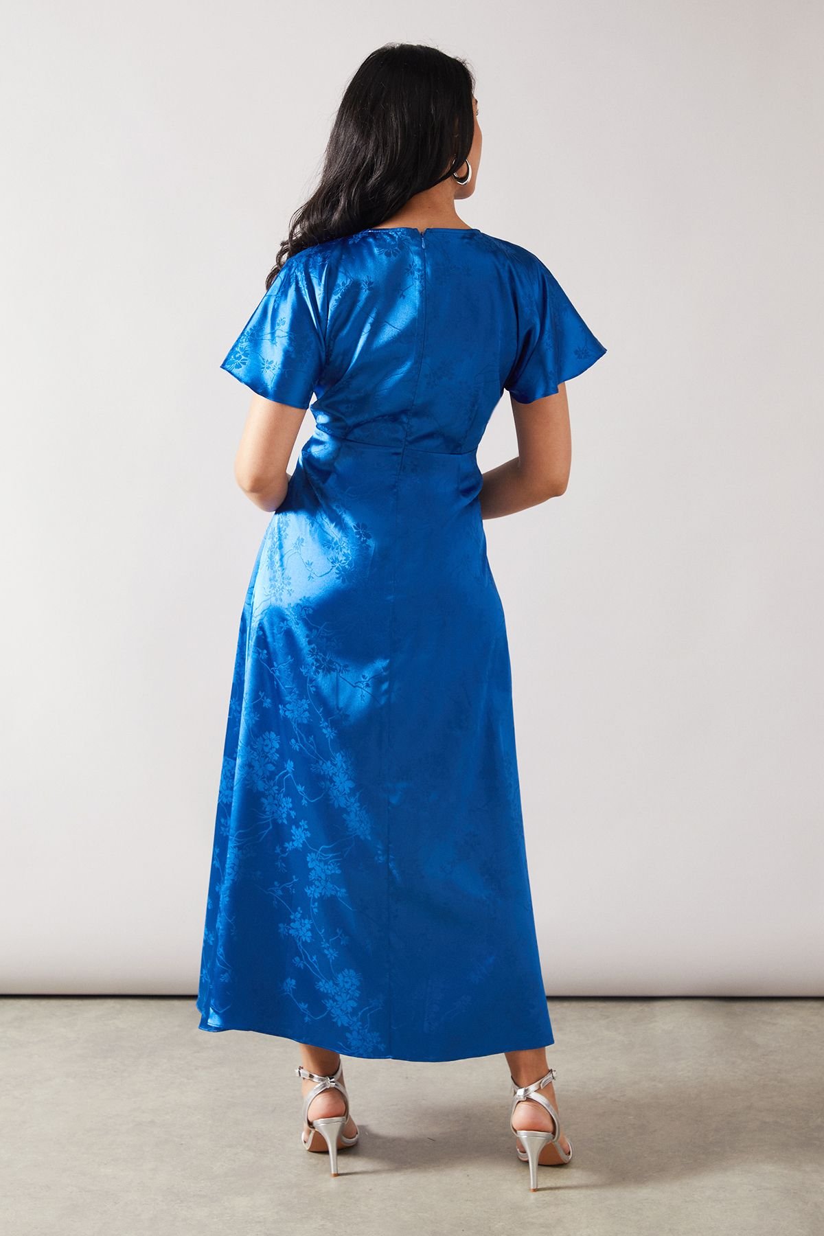 Wallis Wallis Women's Petite Satin Jacquard Button Through Midaxi Dress in Black - 3