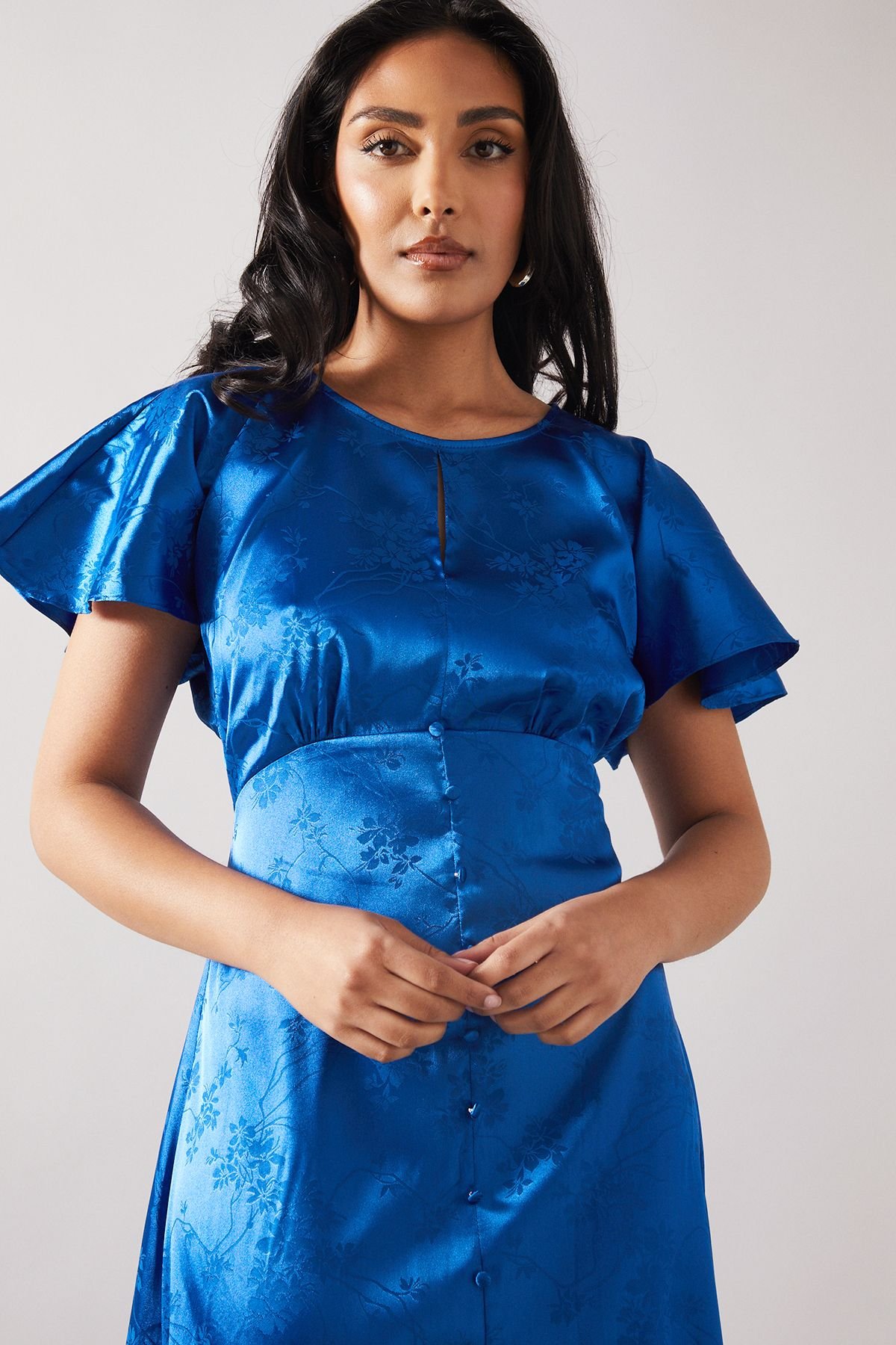 Wallis Wallis Women's Petite Satin Jacquard Button Through Midaxi Dress in Black - 4