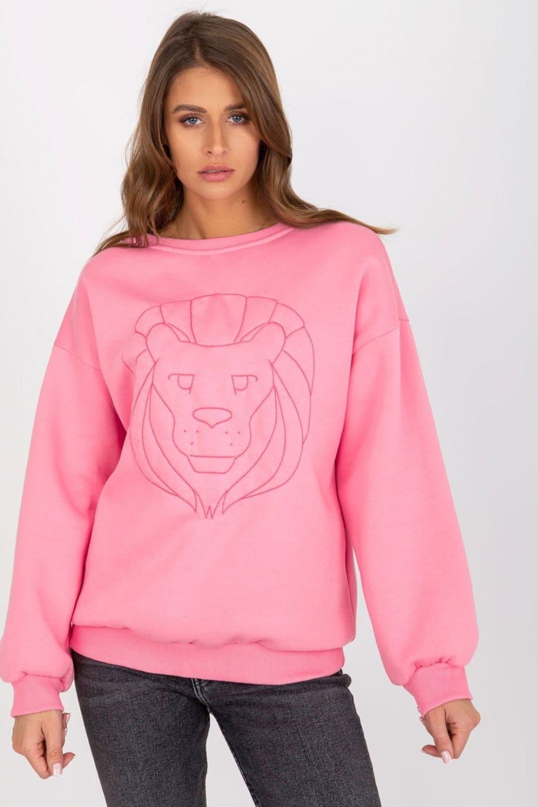 Love Lace Love Lace Women's Long Sleeve Embroidered Crewneck Blouse in Pink