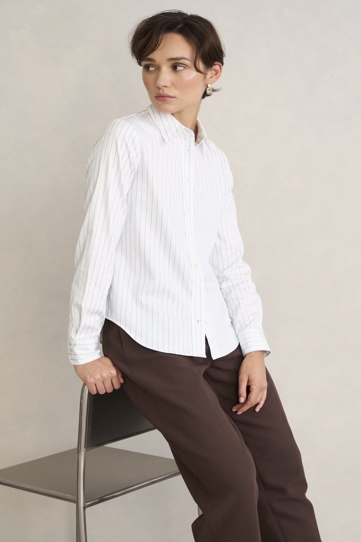 Hobbs London Cool White Striped Long Sleeve Shirt