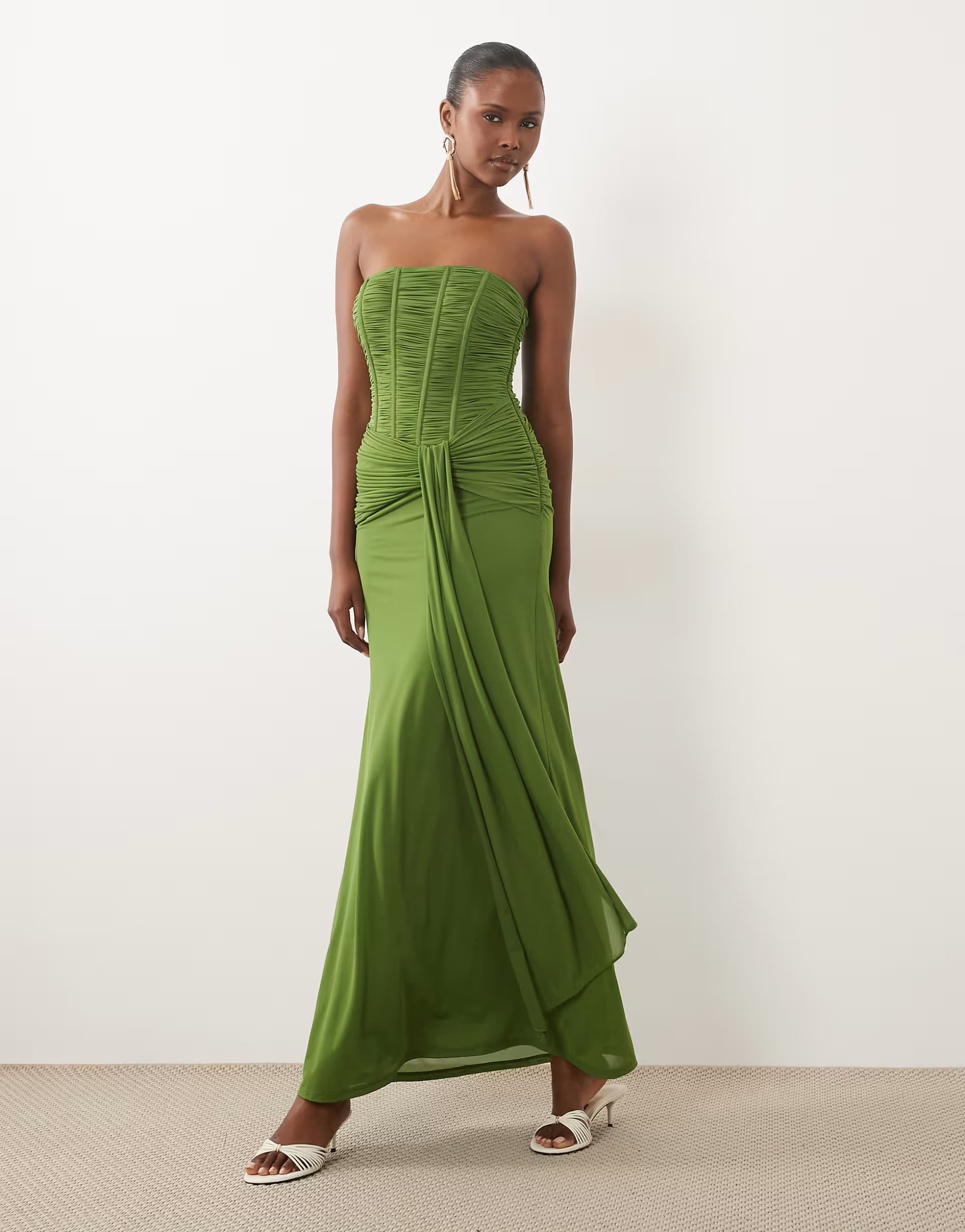 ASOS Forever New chiffon boned corset detail maxi dress in chartreuse