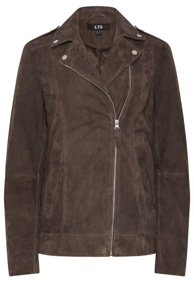 Long Tall Sally Long Tall Sally Women's Tall Suede Biker Jacket in Brown - 2