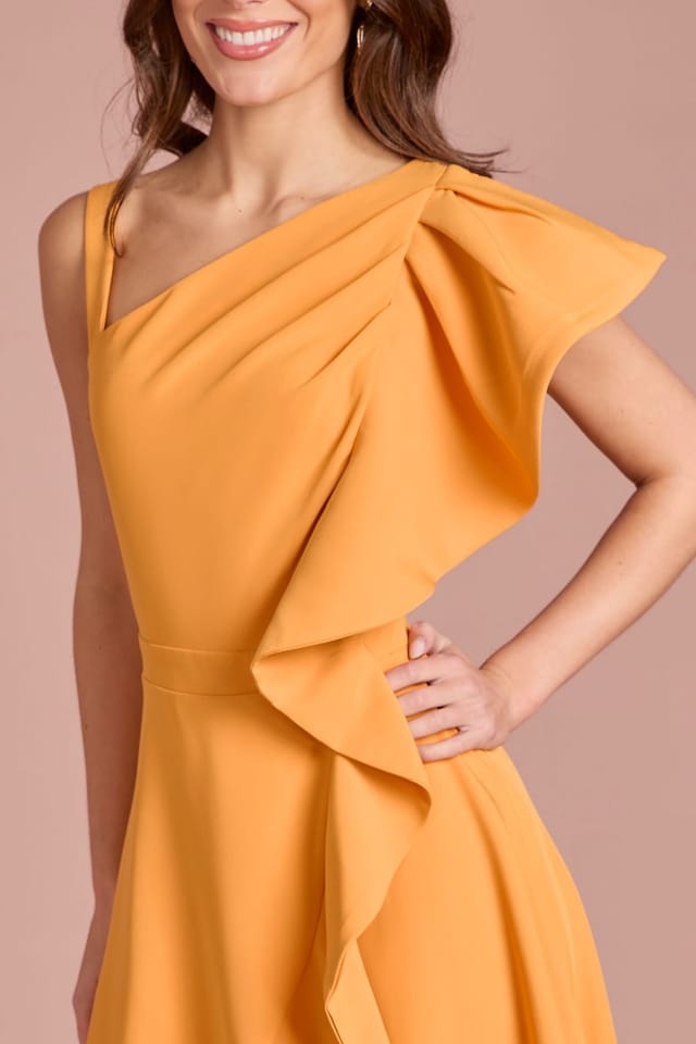 Coast Coast Women's One Shoulder Crepe Ruffle Midi Dress in Orange - 2