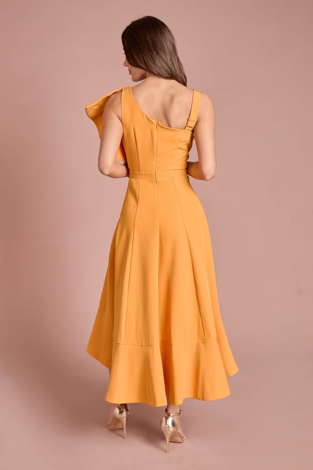 Coast Coast Women's One Shoulder Crepe Ruffle Midi Dress in Orange - 3