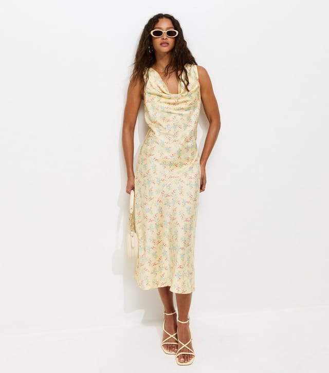 New Look Women's Yellow Satin Floral Cowl Neck Midi Dress New Look - 2