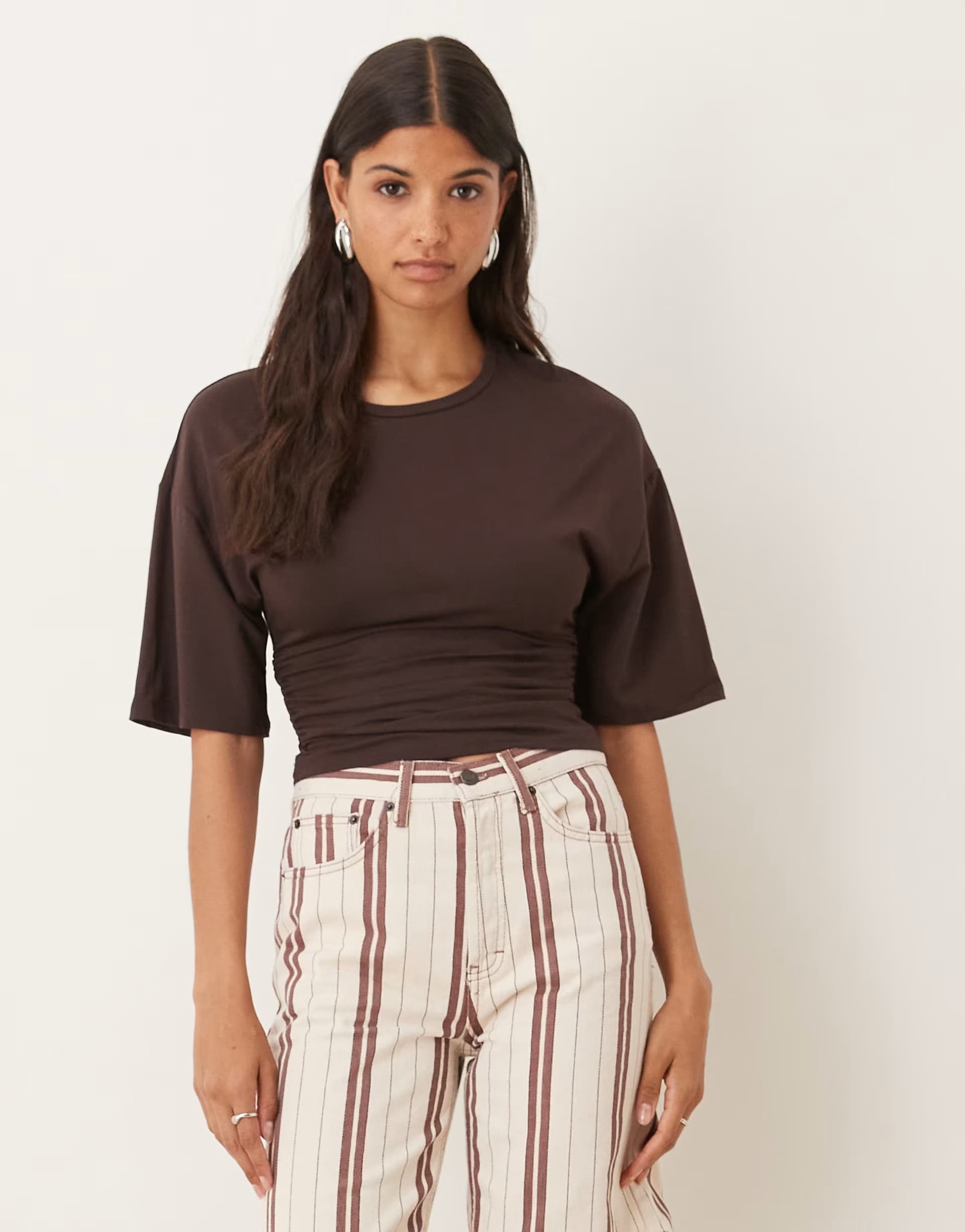 ASOS Gina Tricot Soft Touch ruched top in brown