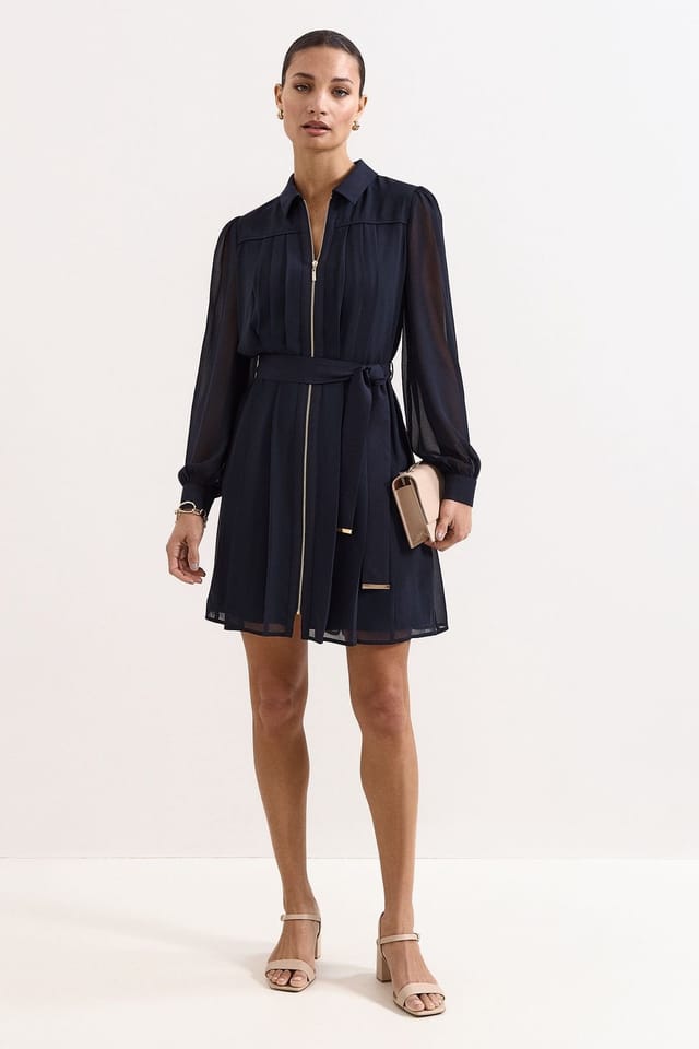 Phase Eight Phase Eight Women's Petite Lottie Zip-Front Shirt Dress in Dark Navy - 3